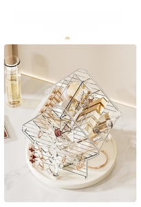 Close-up of a 360-degree rotating cosmetic organizer with multi-layer lipstick compartments