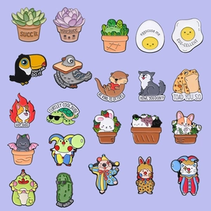 Set of 20 creative cartoon enamel pins featuring corgi, frog, cat and succulent designs