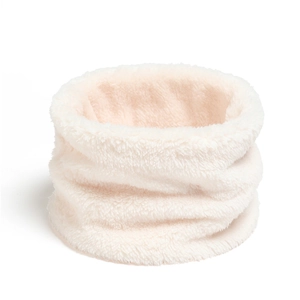Close-up of soft light pink coral fleece neck warmer texture for winter protection