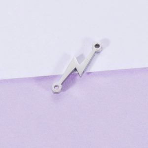Polished silver stainless steel lightning bolt connector charm for DIY jewelry bracelets