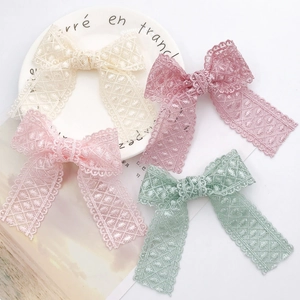 Lace bow hair accessories in cream pink and mint green for DIY jewelry making