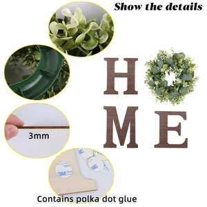 Wooden HOME sign wall decor with artificial wreath O and 3mm thickness detail