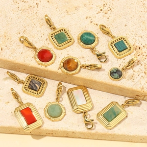 Gold titanium steel natural stone pendants with lobster clasps in geometric shapes