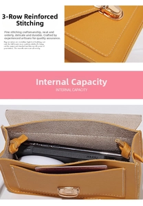Detail view of a yellow mini crossbody bag showing sturdy stitching and interior capacity.
