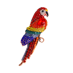 Exquisite vintage parrot brooch with colorful rhinestones and gold-plated finish