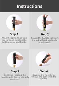 Step-by-step guide showing how to use the manual wine opener for cork removal