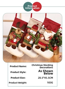 Detail view of 28.5x45.5cm Christmas stockings with 3D applique Santa and Elk designs