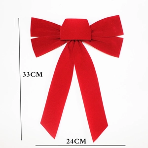 Large red velvet Christmas bow decoration for party home decor size 33x24cm
