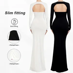 Slim fit backless maternity mermaid dress for photoshoot in black and white colors