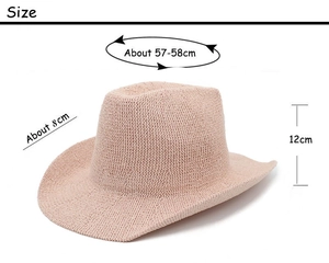 Detailed dimensions of light pink straw Panama hat showing brim height and circumference