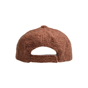 Back view of warm brown lamb wool baseball cap with adjustable strap