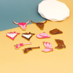 Set of 10 cowboy themed enamel pendants including boots and hats for DIY jewelry