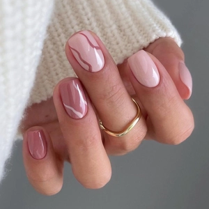 Pink Nude Marble Short Square Press On Nails ABS Artificial Full Cover Fake Nails With Glue For Women Daily Wear