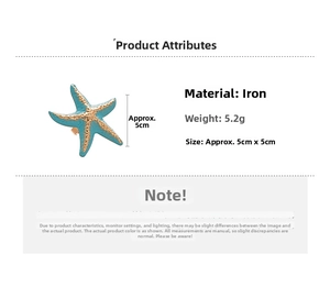 Detailed specs of the blue starfish ring showing 5cm size and 5.2g weight on white background