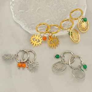 Evil Eye Sun Hoop Earrings Stainless Steel 18K Gold Plated Natural Stone Bohemian Vintage Jewelry For Women