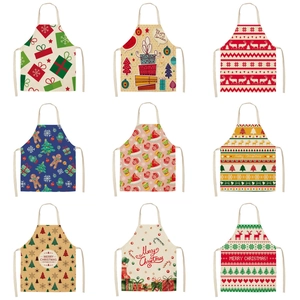 Christmas Apron Linen Blend Waterproof Kitchen Cooking Santa Reindeer Print Holiday Party For Adults Kids