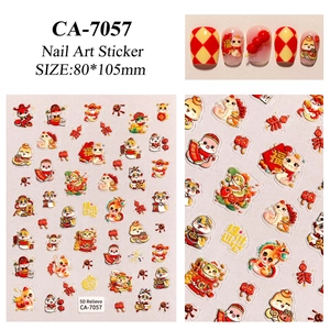 Detailed 5D relievo nail art sticker CA-7057 with Chinese New Year snake and lucky motifs
