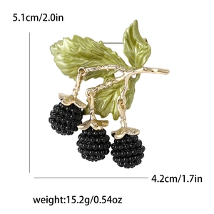 Creative blackberry brooch with green enamel leaves and black beads for women suits