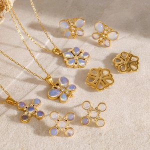 18K gold plated stainless steel jewelry set with butterfly and crystal charms