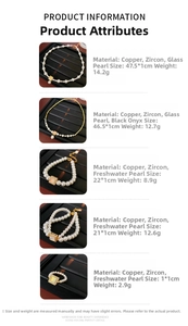 Detail view of 18k gold plated pearl jewelry sets with specific material specifications