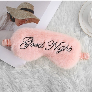 Plüsch Schlafmaske mit Good Night Stickerei rosa flauschige Augenmaske gemütliches Detail