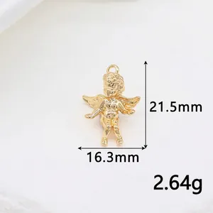 Detailed view of 14K gold plated Cupid angel pendant with dimensions 21.5mm by 16.3mm