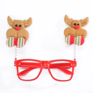 Christmas LED reindeer glasses for kids, festive red felt frame holiday party props