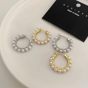 Artificial Pearl Hoop Earrings Copper Inlaid With 925 Sterling Silver Earring Post Elegant Korean Style Jewelry For Women
