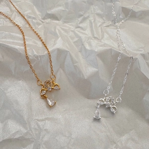 Elegant 925 sterling silver crown pendant necklace with zircons in gold and silver
