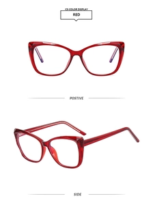 Detailed front and side views of red TR90 cat-eye blue light blocking glasses frames