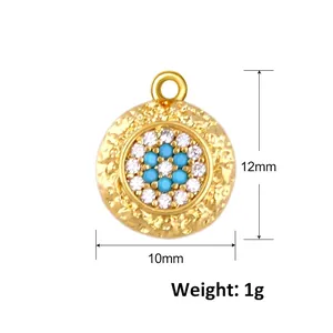 Detail of 12mm evil eye pendant showing precise height and width measurements