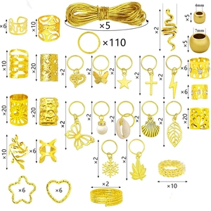 309pcs gold dreadlock accessories set including metal hair rings, sleeves and charms