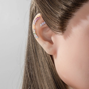 Rainbow marquise zircon ear bone studs in a minimalist wheat ear gradient design