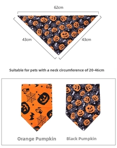 Bandana Halloween pour animaux motif citrouille pour chiens et chats de 62x43x43 cm