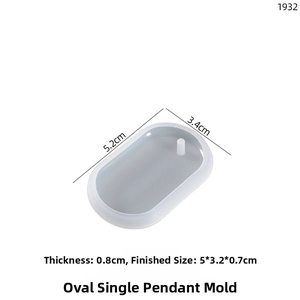 Detailed view of an oval silicone pendant mold with precise dimensions and measurement labels