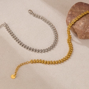 Minimalist geometric wheat chain bracelets in gold and silver stainless steel finish