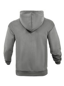 Detail view of the gray waffle knit texture on the back of this men's hooded jacket