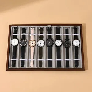 8-slot black walnut wood watch display tray with assorted leather quartz watches