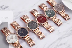 Six stylish rose gold women's watches with sunray dials in diverse elegant colors