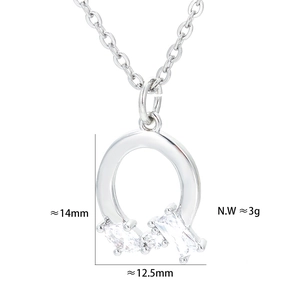 Detail view of oval pendant with zircons showing dimensions of 14mm height and 12.5mm width