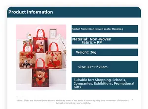 Detail view of waterproof non-woven gift bag showing bear patterns and 22x11x23cm size