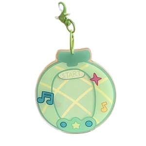 Cute green acrylic retro game console keychain with star pattern and metal lobster clasp
