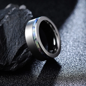 Men Band Ring Tungsten Carbide Abalone Shell Inlay Brushed Finish Fashion Jewelry Masculine Comfort Fit