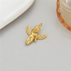 Detailed 14K gold plated angel wing cupid pendant for DIY jewelry making