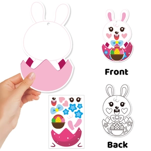 Détail d'un kit de cartes lapin de Pâques DIY avec autocollants pour décorations festives et bricolage