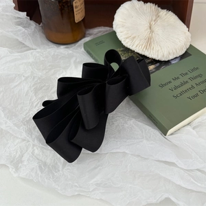 Elegant black layered satin bow banana clip hair accessory for women ponytail styling