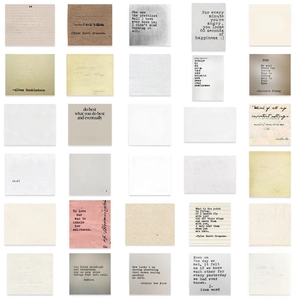 Matrix layout of 30 vintage aesthetic stickers with English inspirational quotes