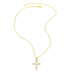 Collana con pendente a croce placcata oro con zirconi colorati su catena sottile