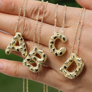 Brass Gold Balloon Bubble Initial Alphabet Letter Pendant Necklace For Women Textured Puffy Name Necklace Trendy Jewelry