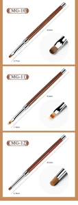 Detailed brush head view and size specs for professional gradient nail art brushes